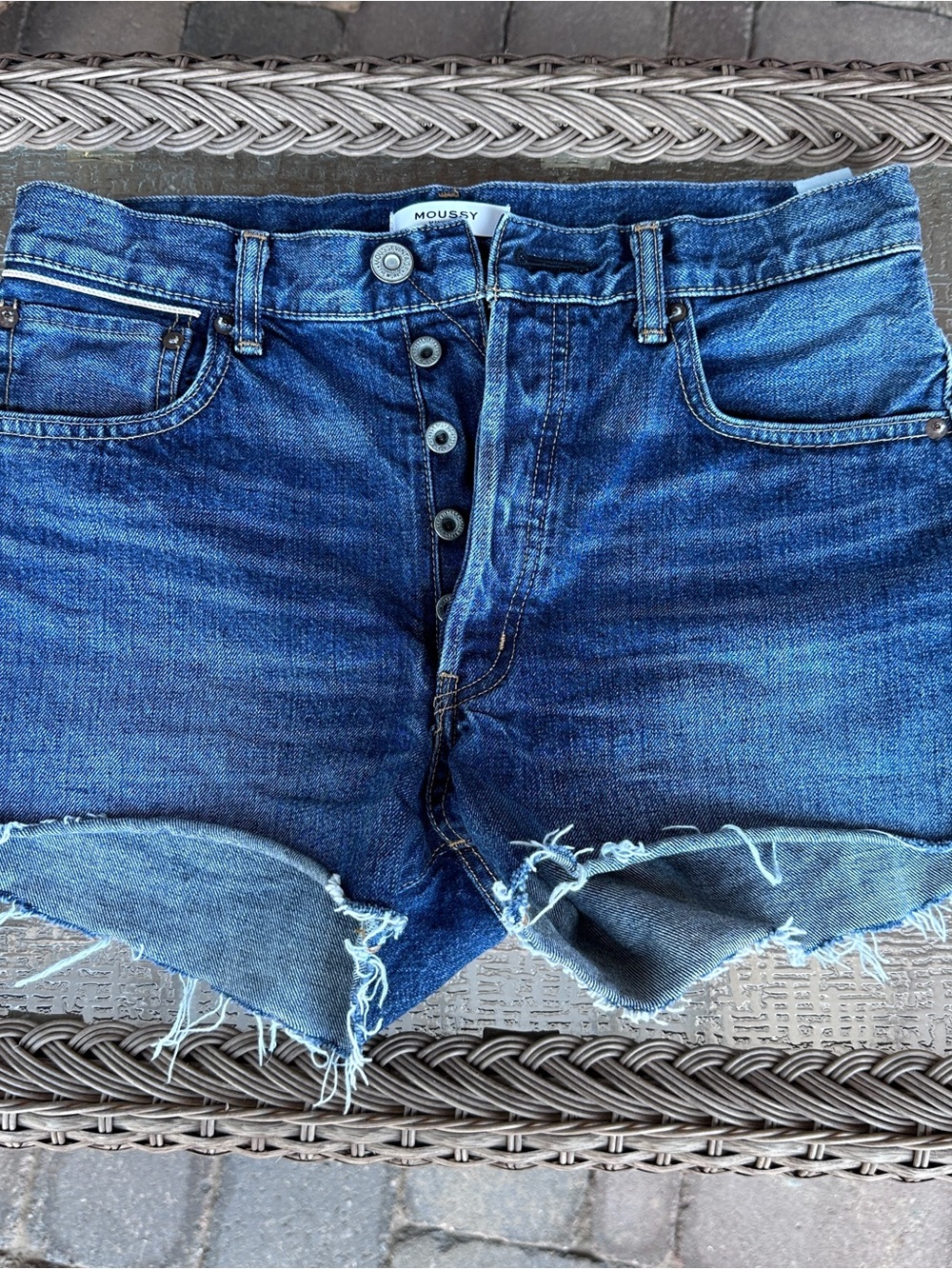 MOUSSY VINTAGE Selvedge Denim Cutoff Shorts Like New Sz 27 Button Fly